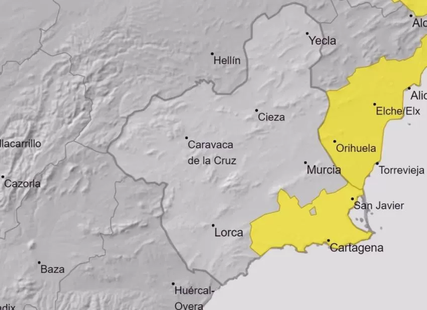 La Aemet emite aviso de nivel amarillo por lluvias y tormentas para este miércoles en el Campo de Cartagena y Mazarrón