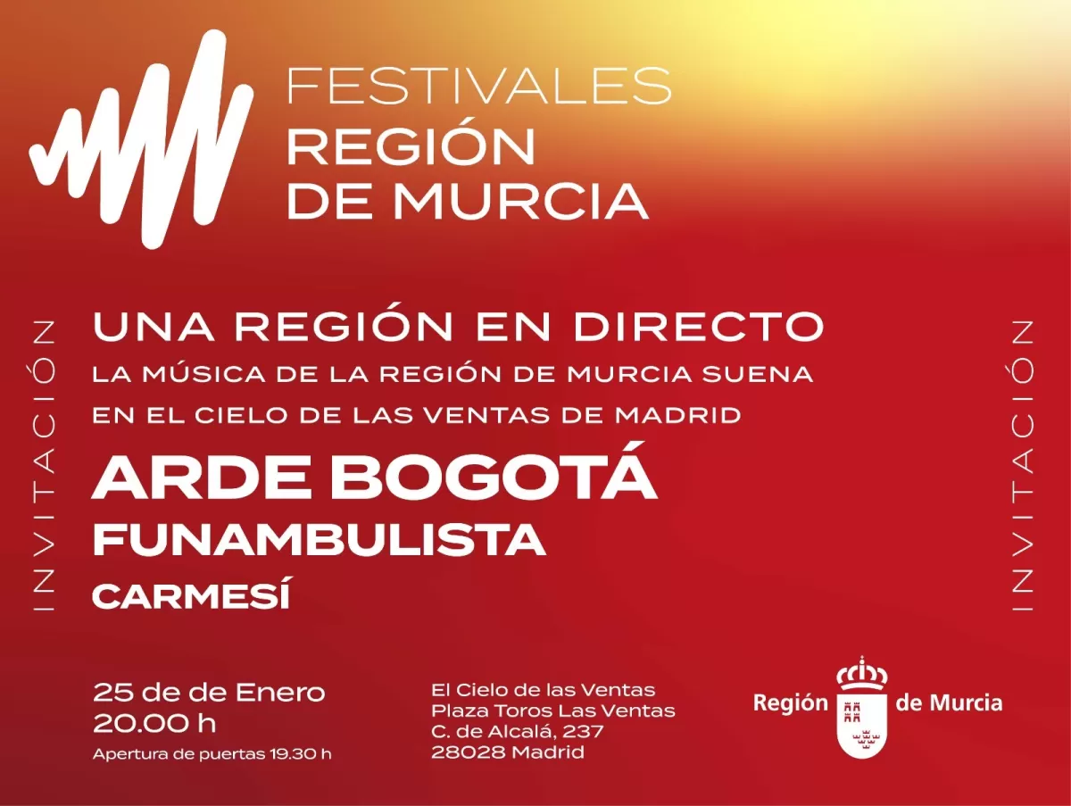 La Comunidad promocionará ‘Festivales Región de Murcia’ en Fitur con un concierto de Arde Bogotá