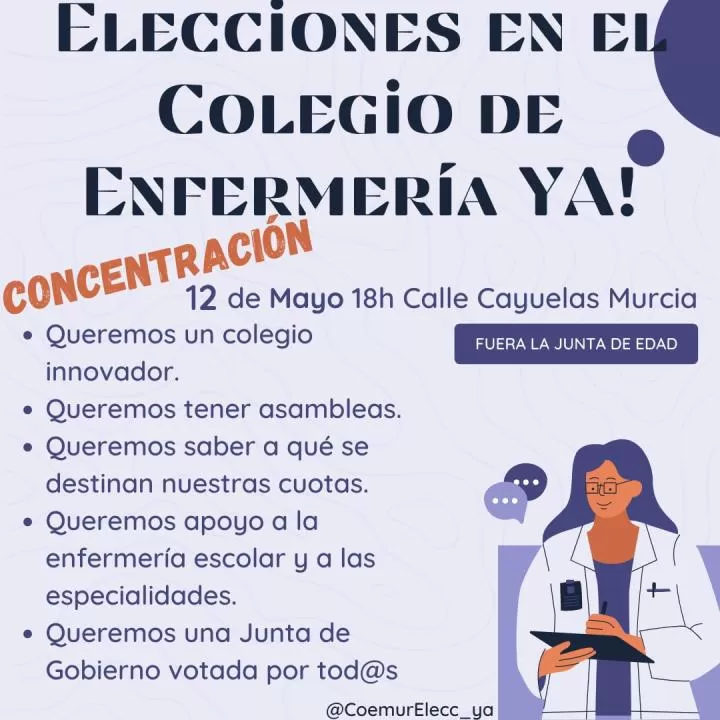 Plataformas de Enfermería exigen la celebración de elecciones en el Colegio Oficial de Enfermería de la Región